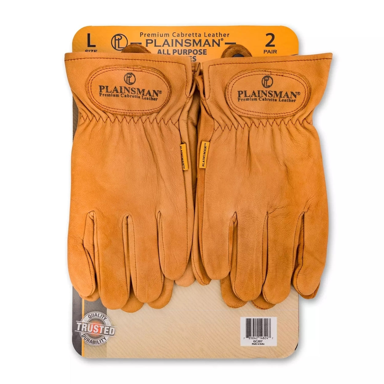 Plainsman Premium Cabretta Brown Leather Gloves 2 Pairs (Large) - Bellso